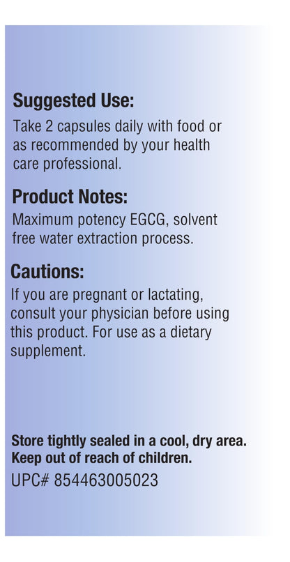 Relentless Improvement EGCG green tea capsules label information