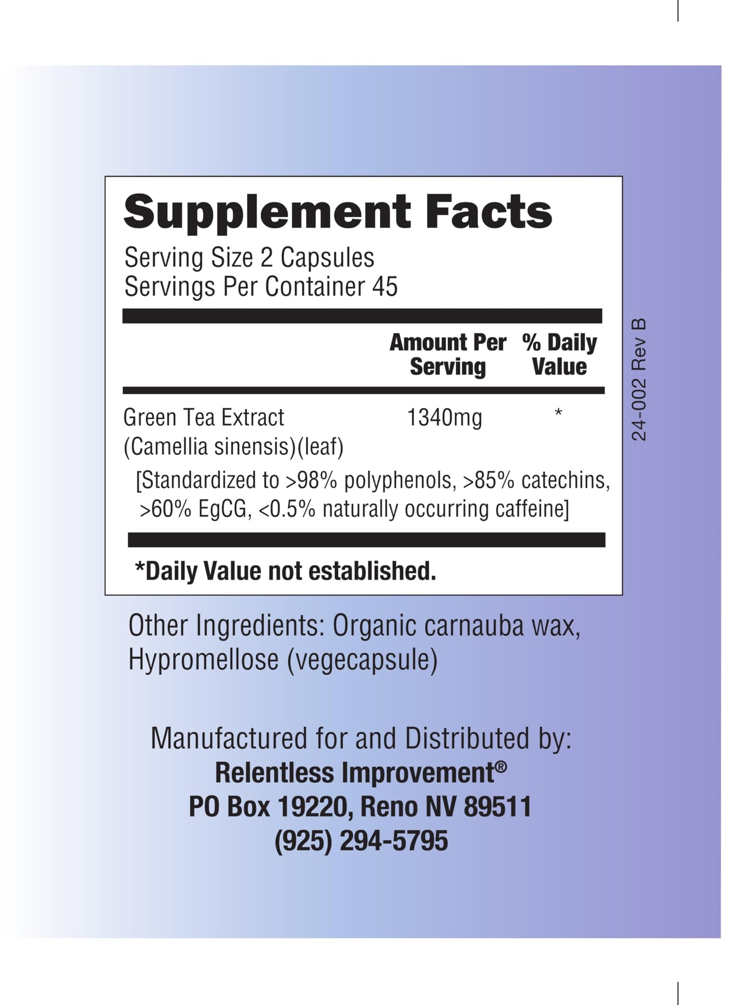 High potency EGCG green tea extract bottle side view