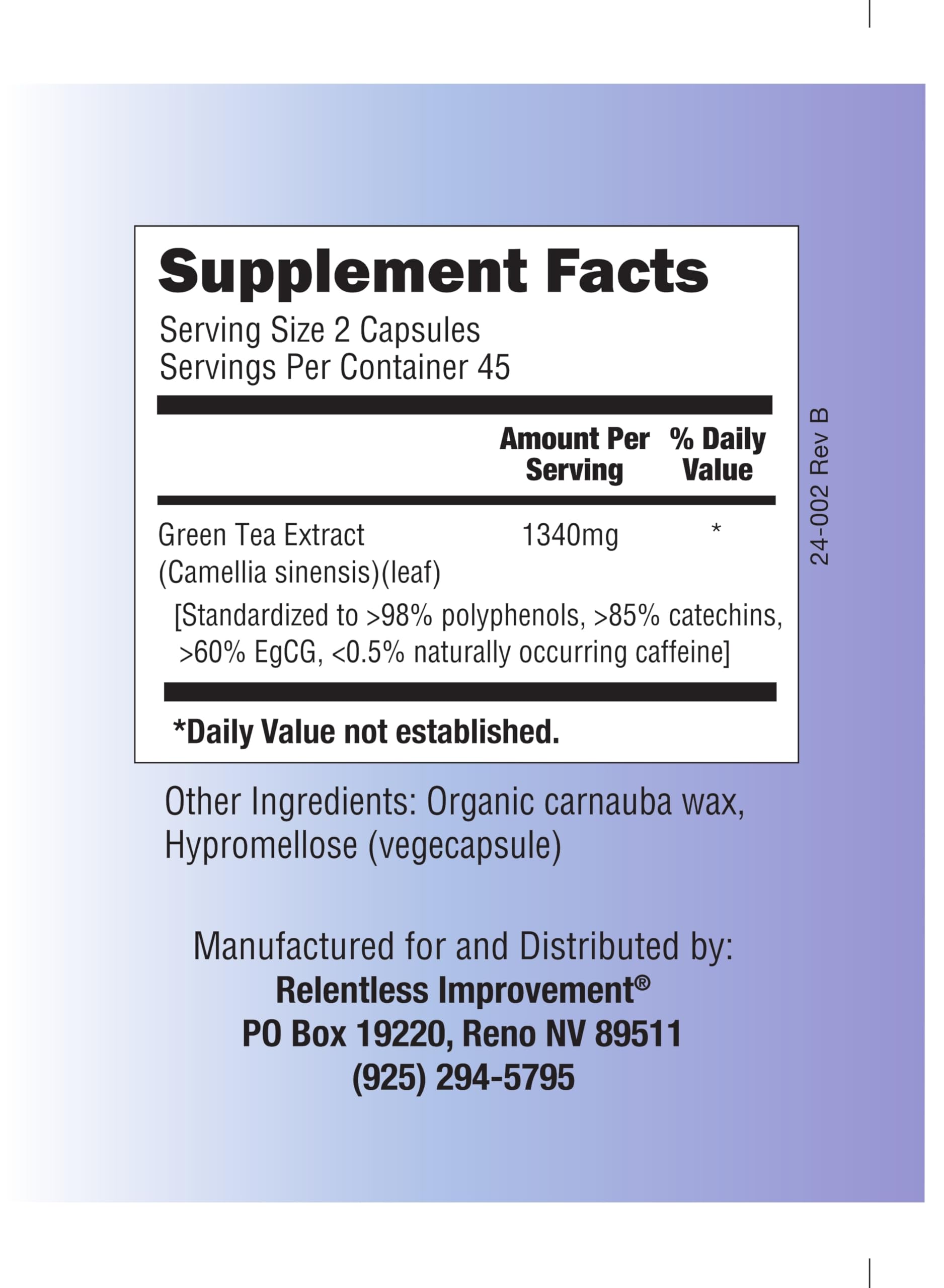 High potency EGCG green tea extract bottle side view