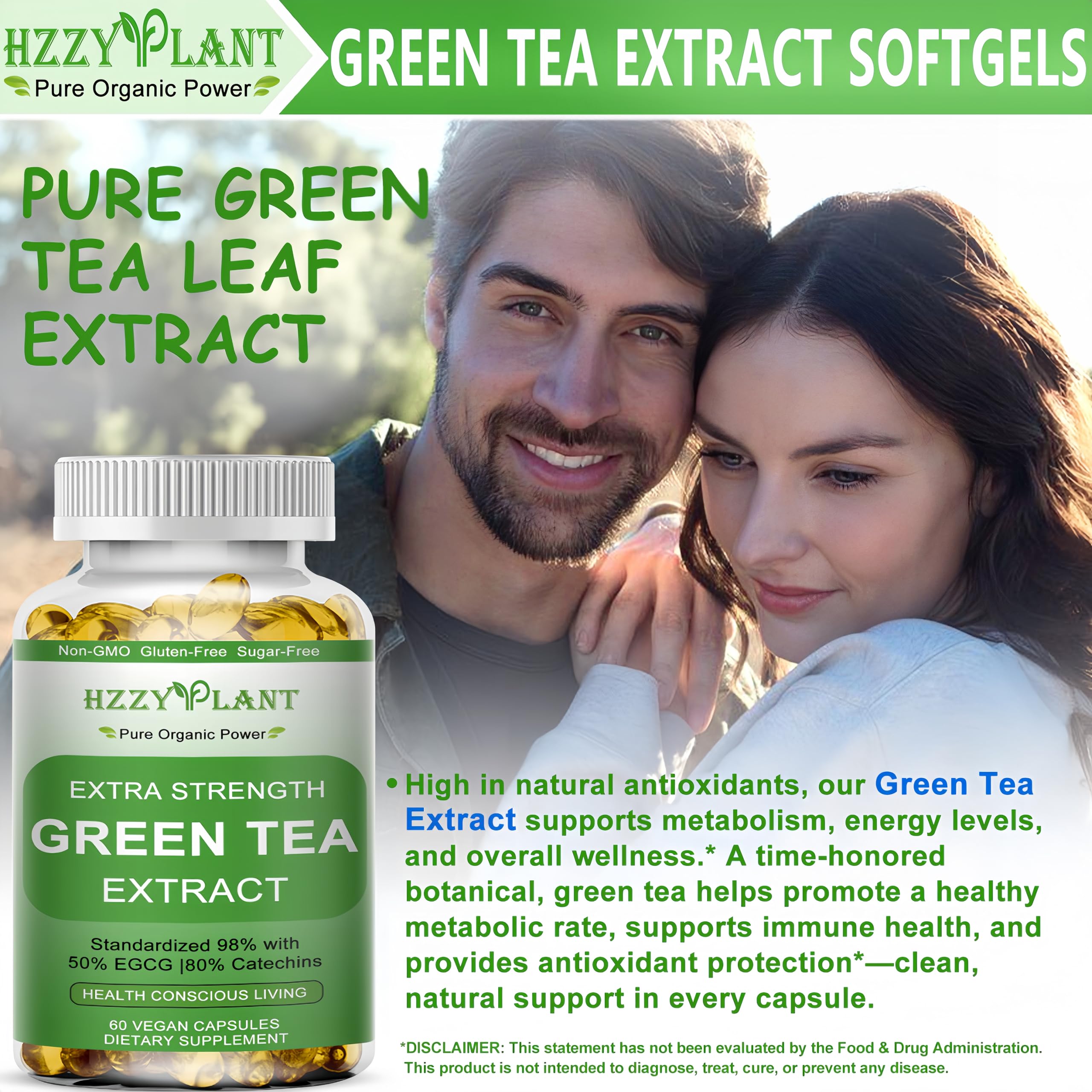 Hzzyplant green tea extract supplement nutritional facts label