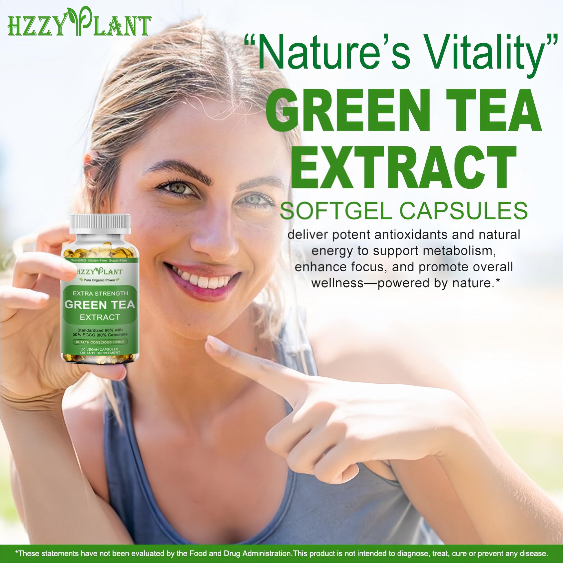 Close up of liquid-filled green tea extract softgels