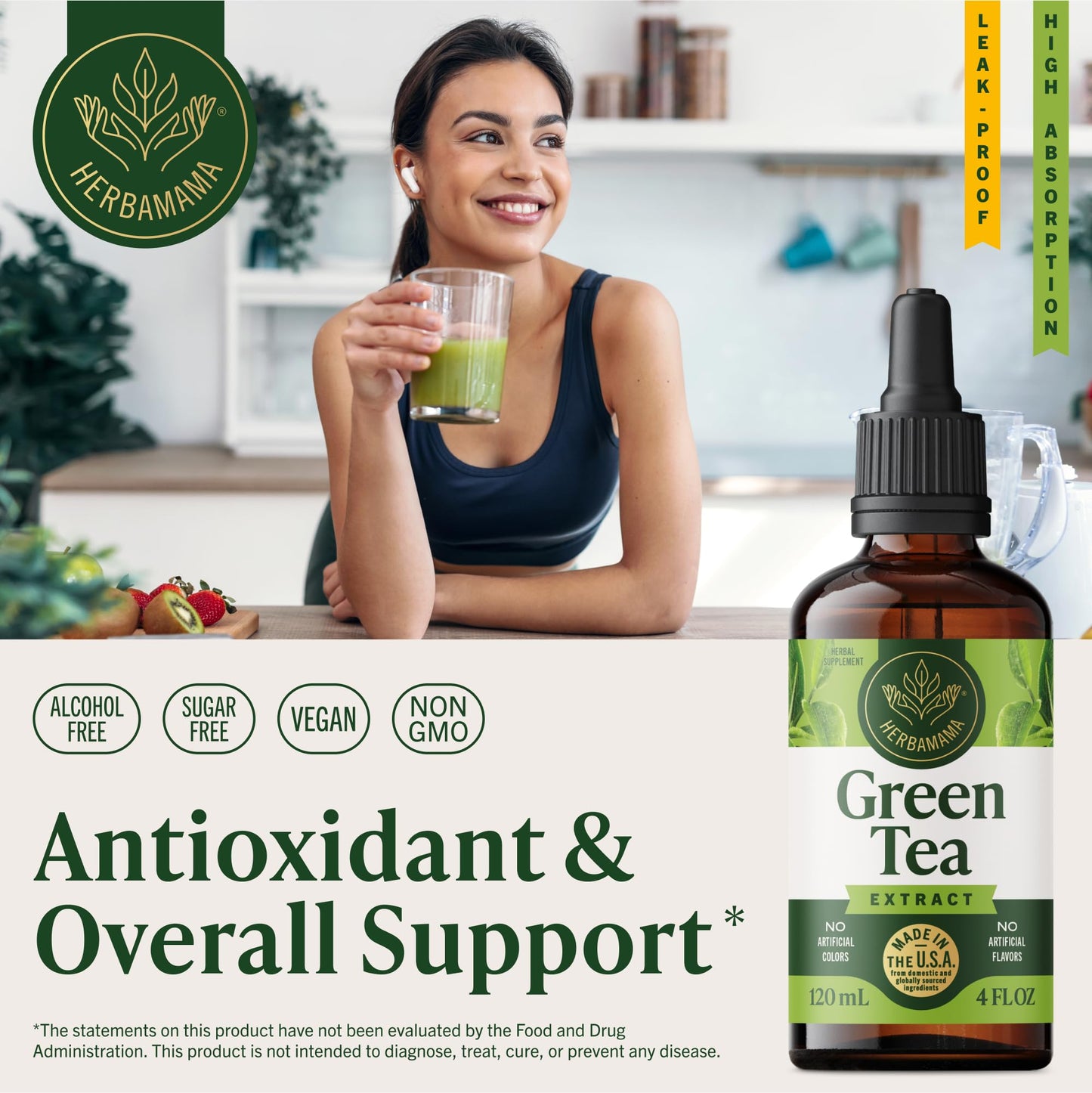 Top view of Herbamama Camellia Sinensis liquid drops bottle