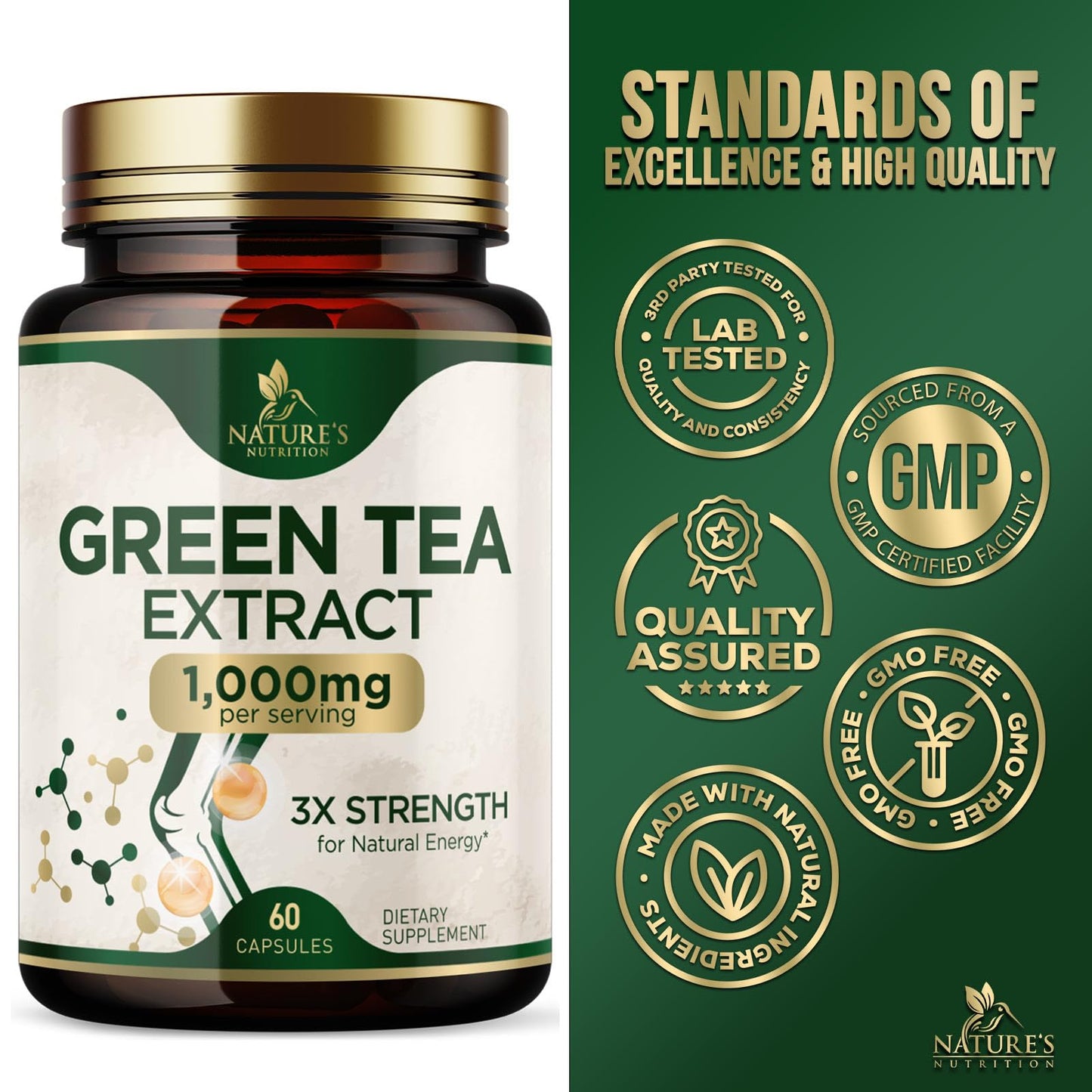 Natures Nutrition green tea extract vegan and non-GMO label