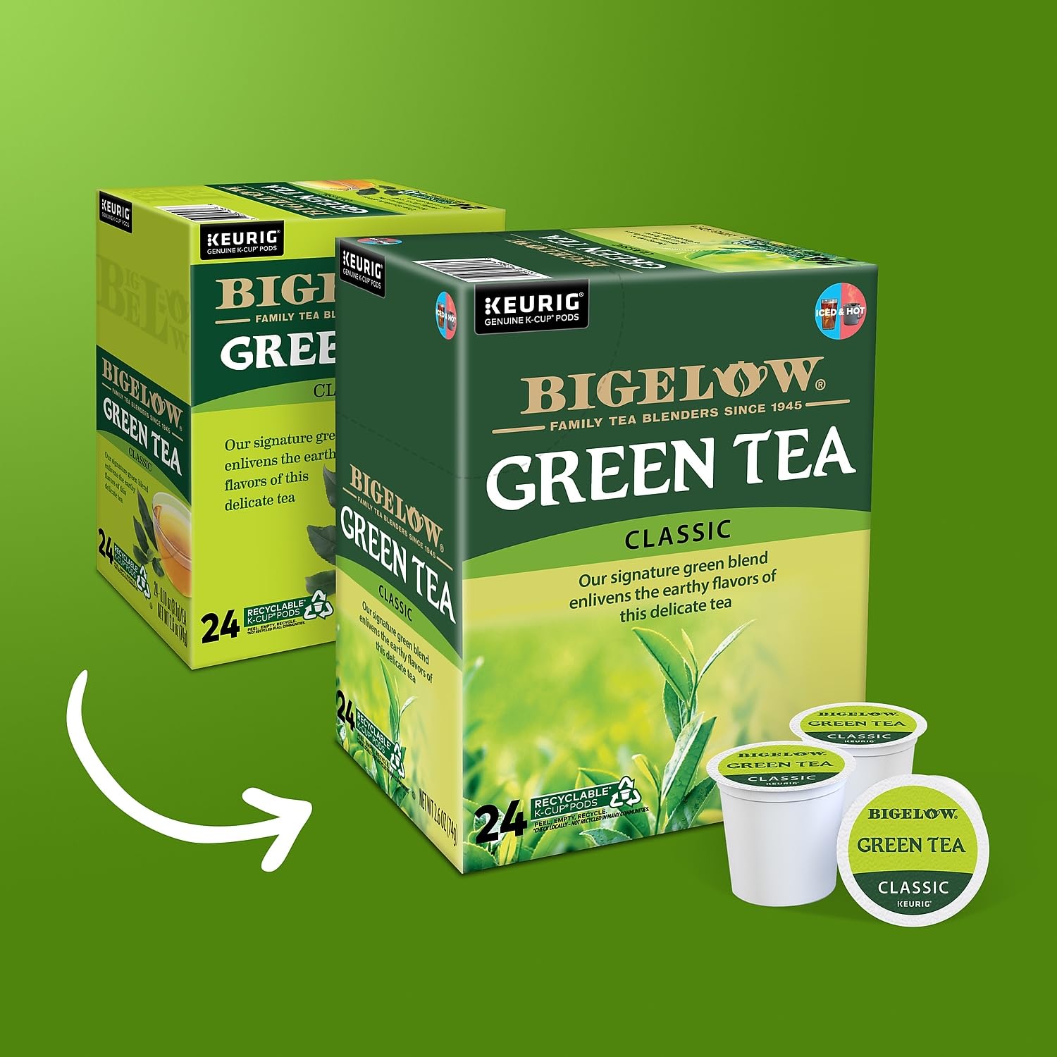 Bigelow green tea single serve pods packaging