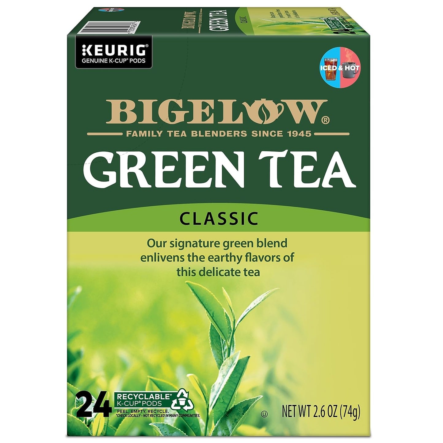 Close up of Bigelow Green Tea K-Cup pod label