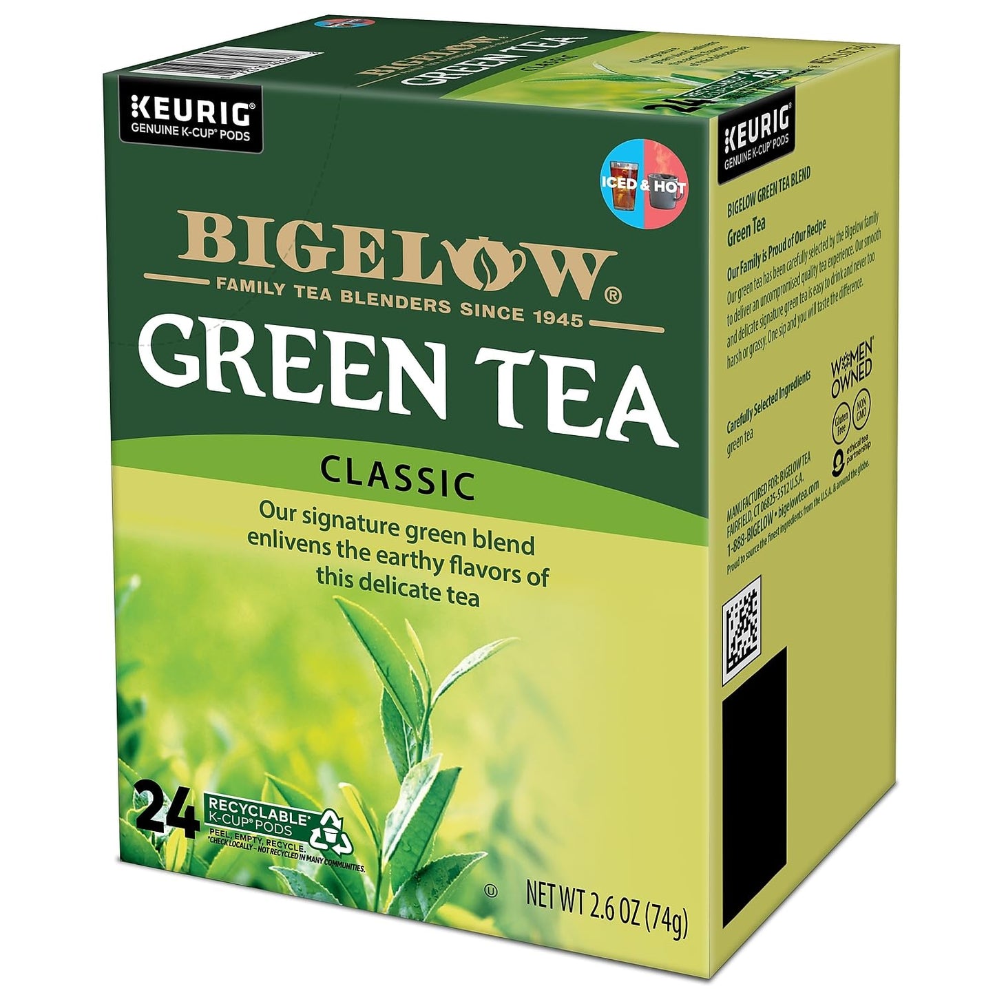 Back of box showing Bigelow tea brewing instructions