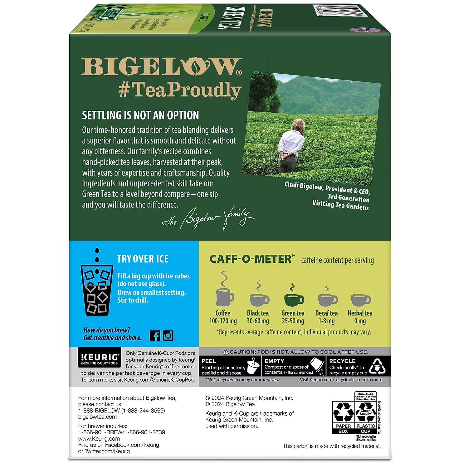 Bigelow Green Tea Keurig pods stack on kitchen counter