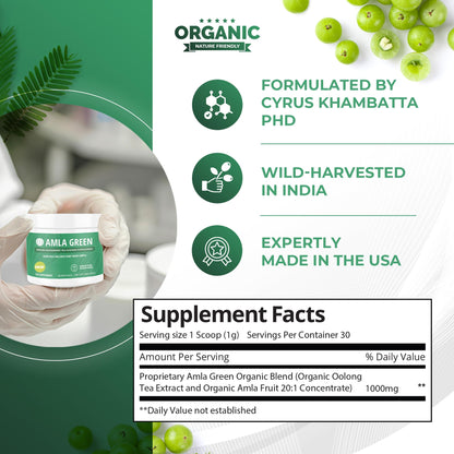 Amla Green 20x concentrated superfood powder supplement label details