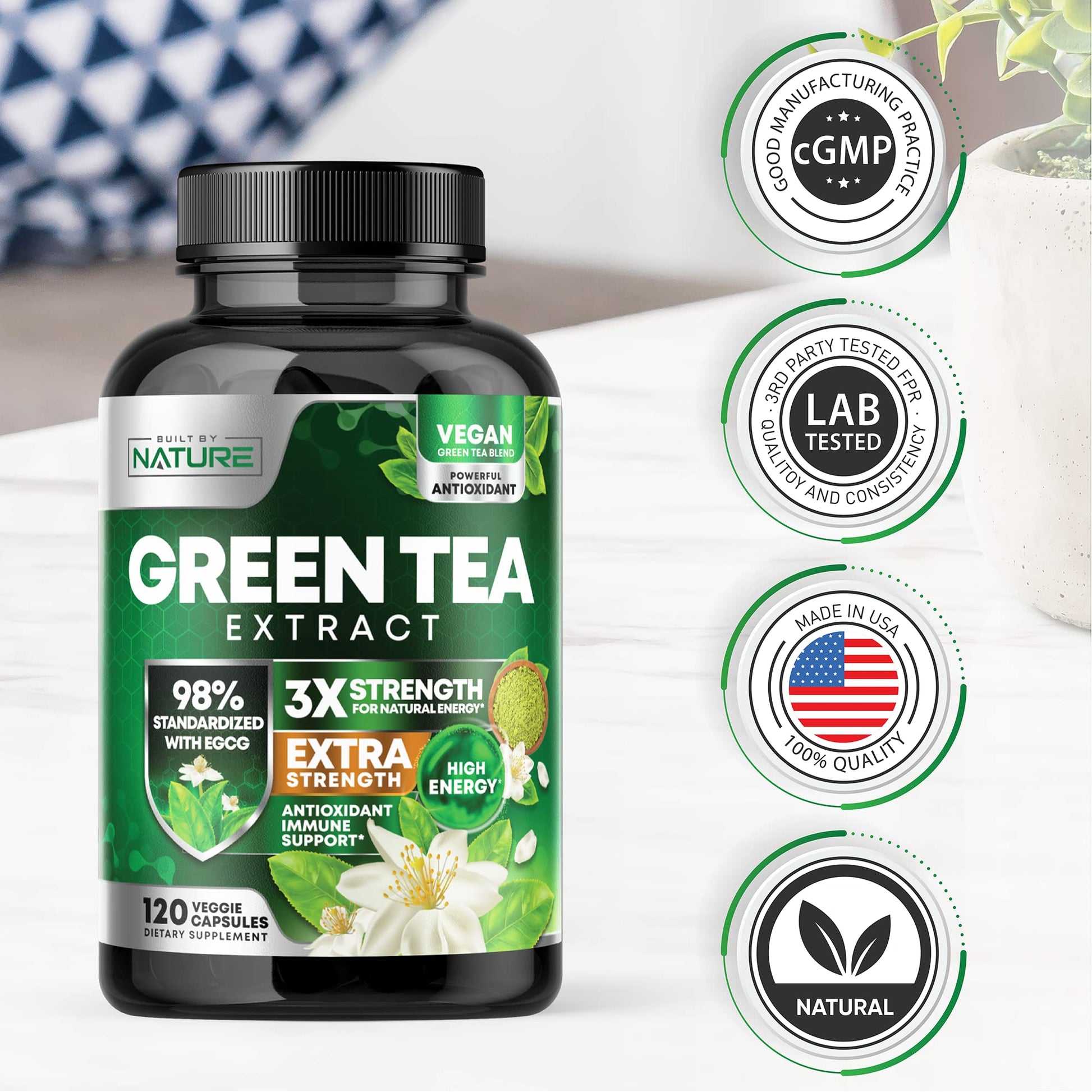 Built By Nature Green Tea Extract branding and potency details