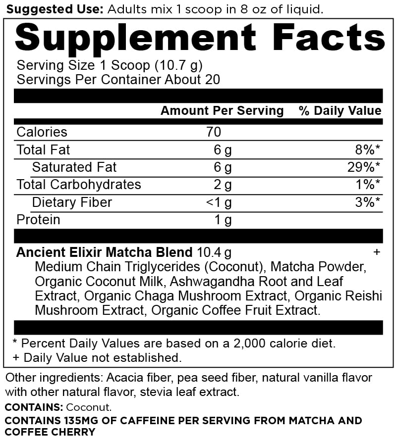 Scoop of Ancient Nutrition Matcha Energy Elixir powder