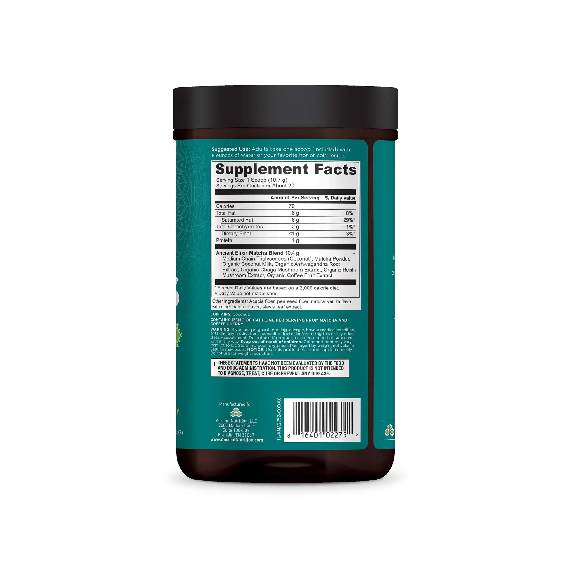 Ancient Nutrition Matcha powder texture and packaging detail