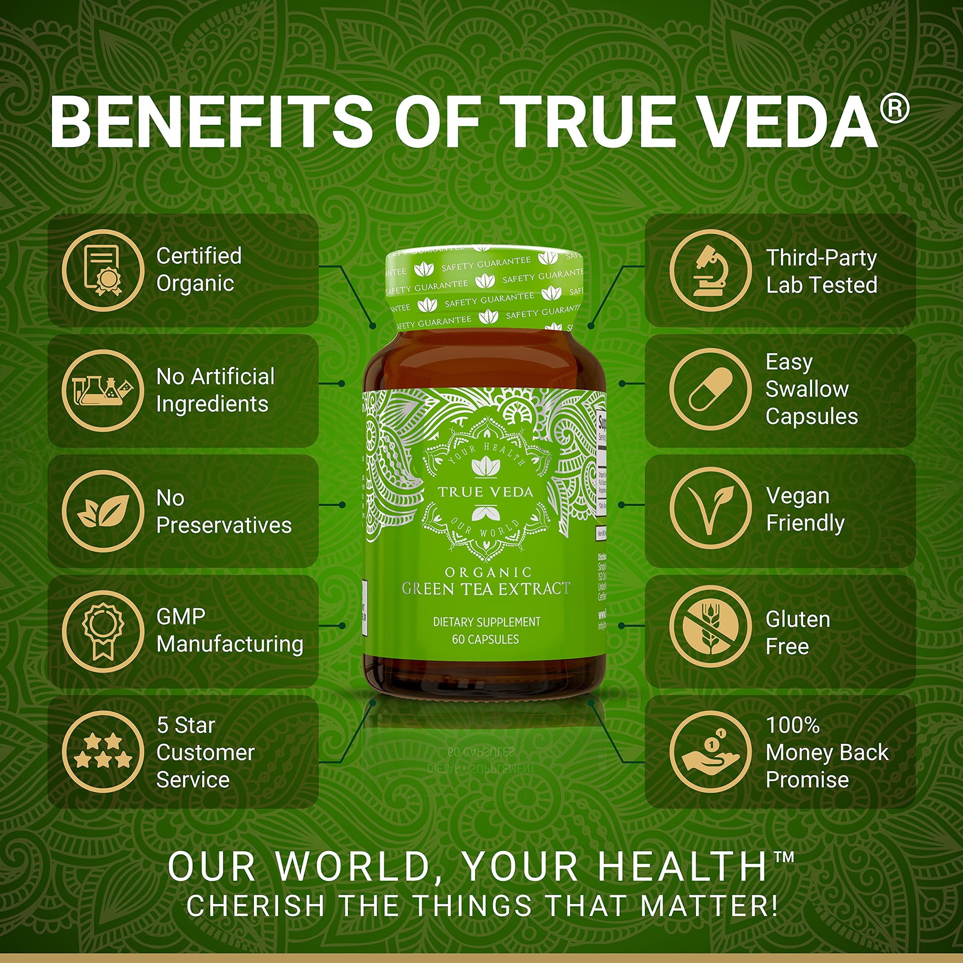 True Veda organic green tea capsules nutritional label