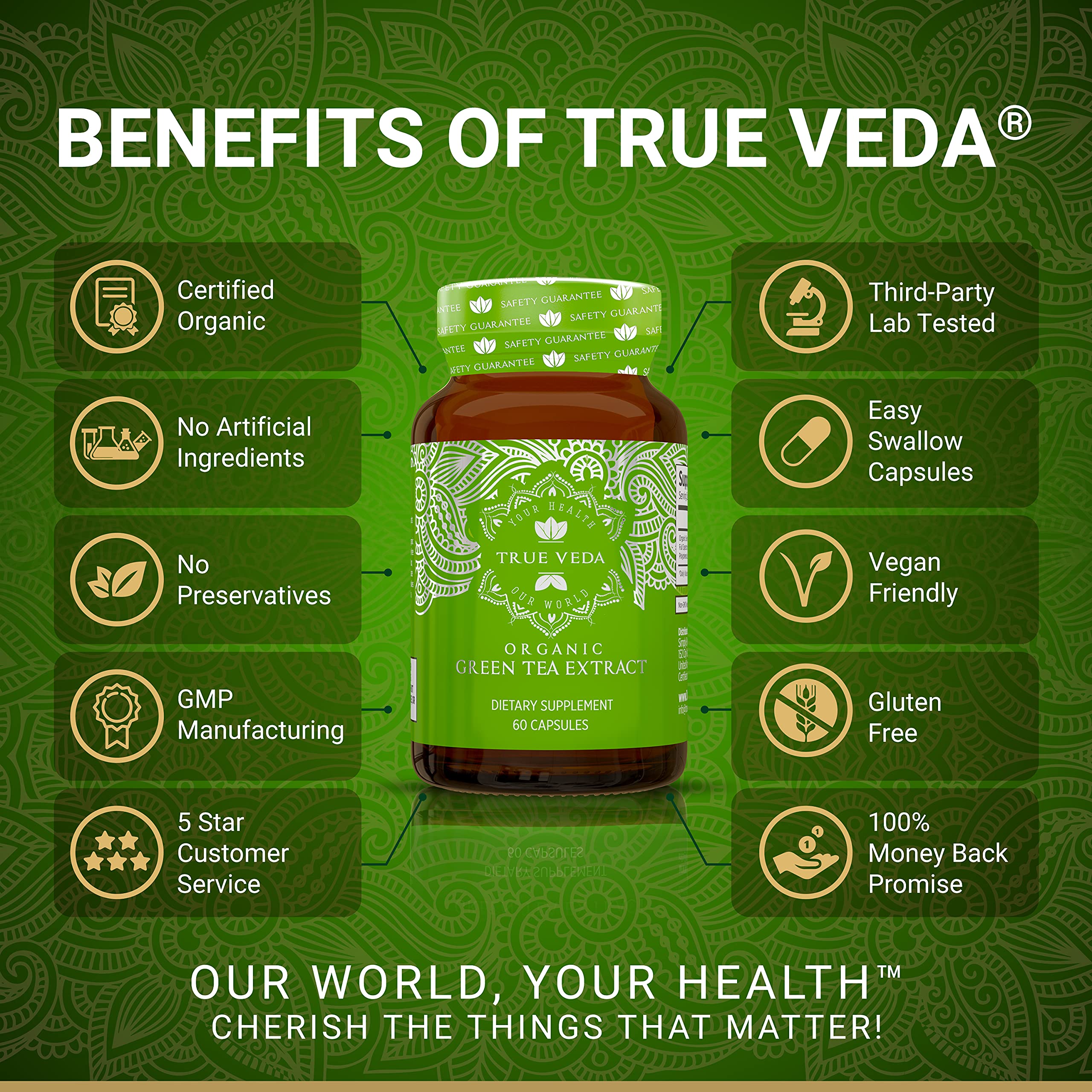 True Veda organic green tea capsules nutritional label