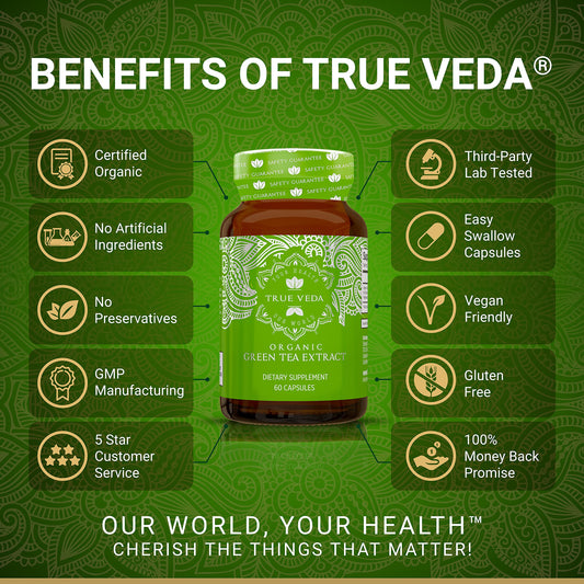 True Veda organic green tea capsules nutritional label