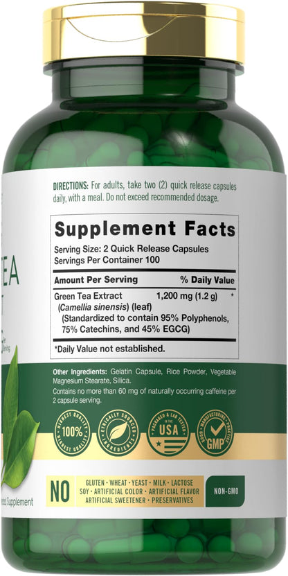 Carlyle green tea extract 200 capsules bottle side profile