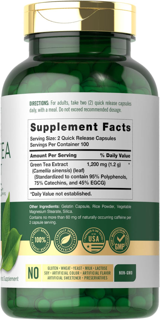 Carlyle green tea extract 200 capsules bottle side profile