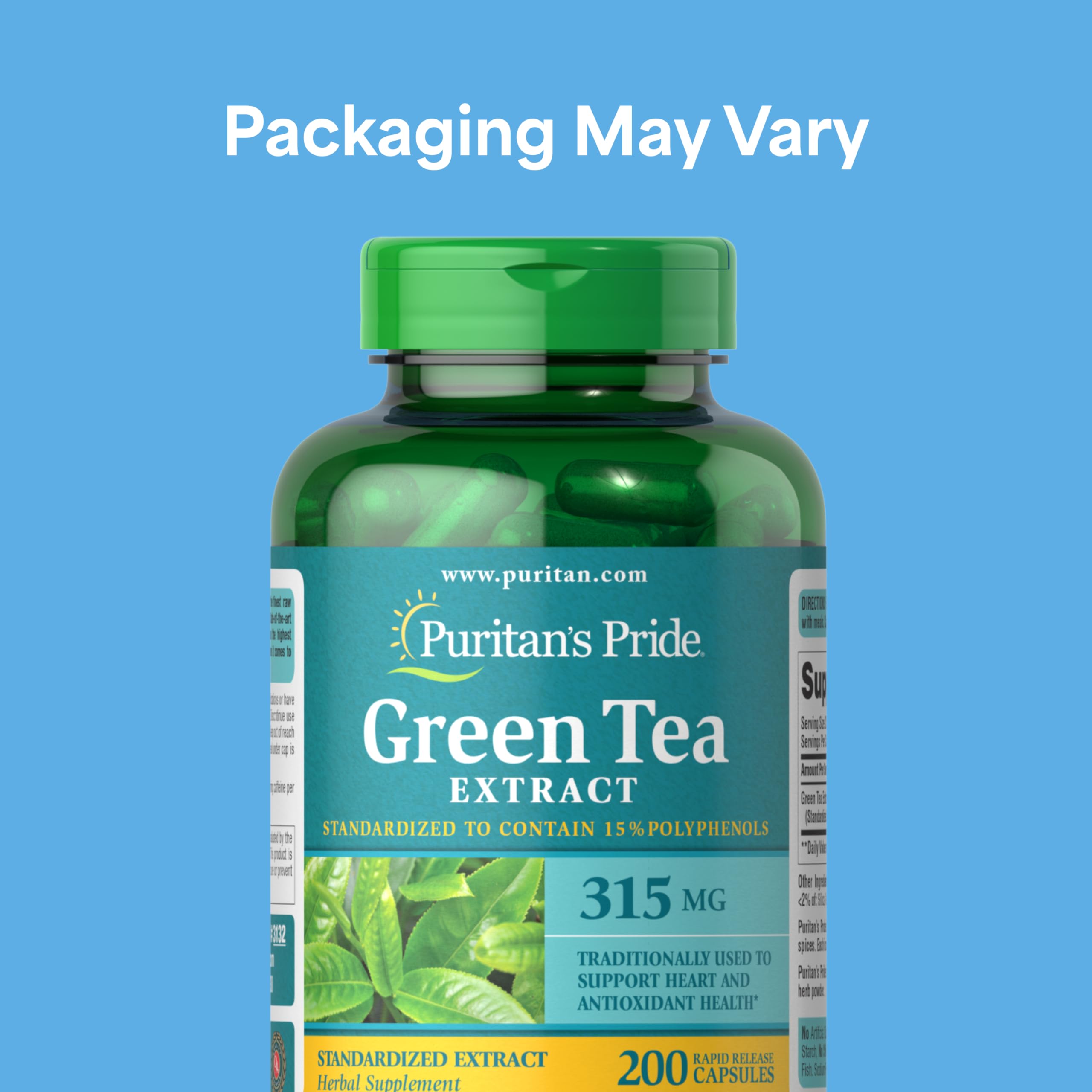 Puritan's Pride green tea supplement bottle label details