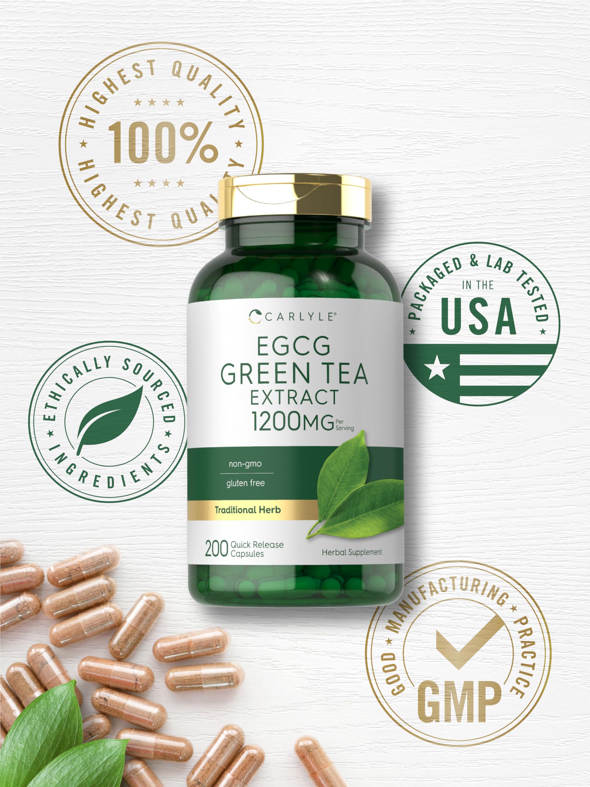 Back of the bottle showing ingredients for Carlyle green tea extract