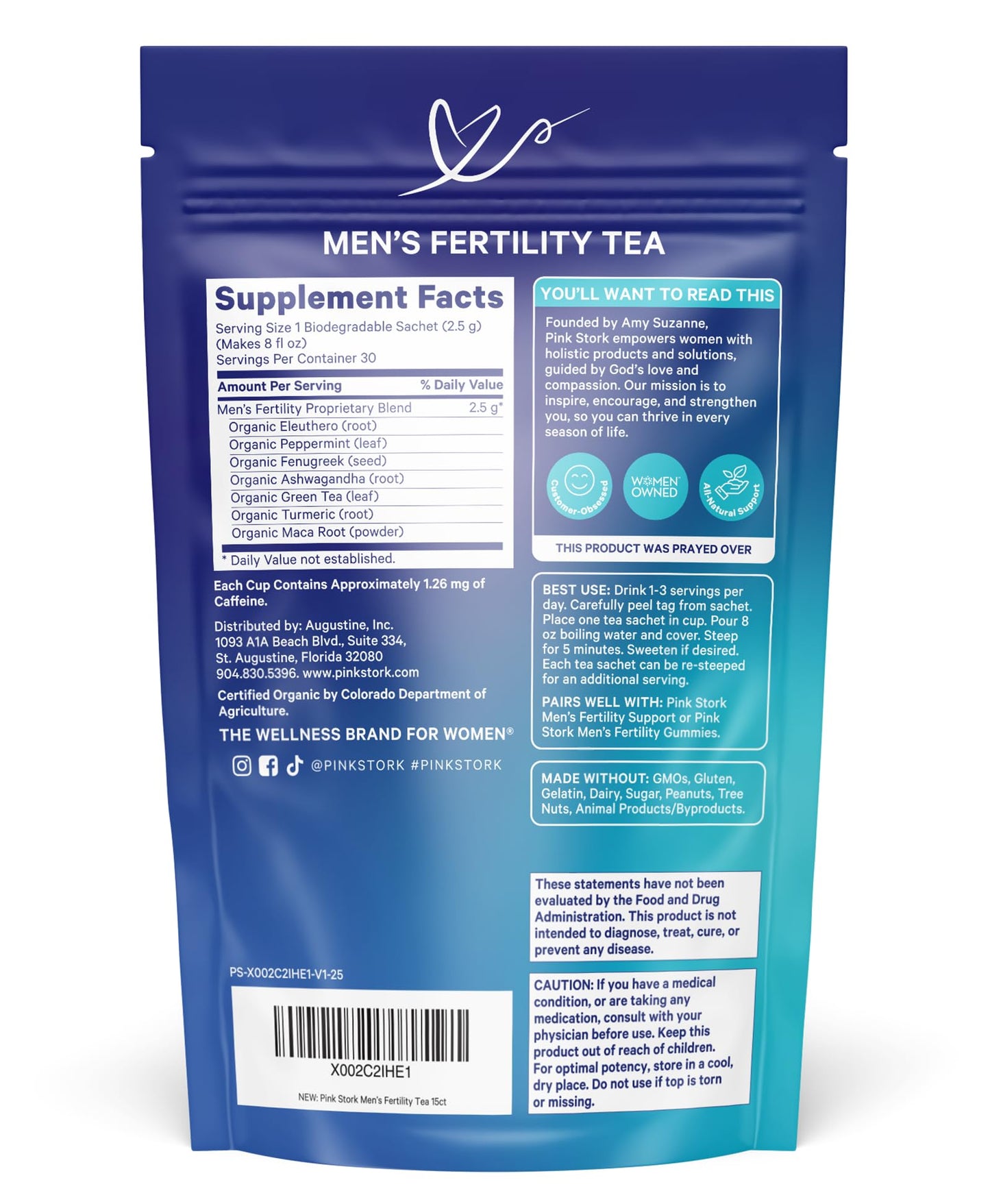 BlueStork fertility tea ingredients label and nutritional information