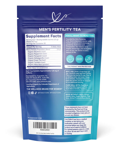 BlueStork fertility tea ingredients label and nutritional information