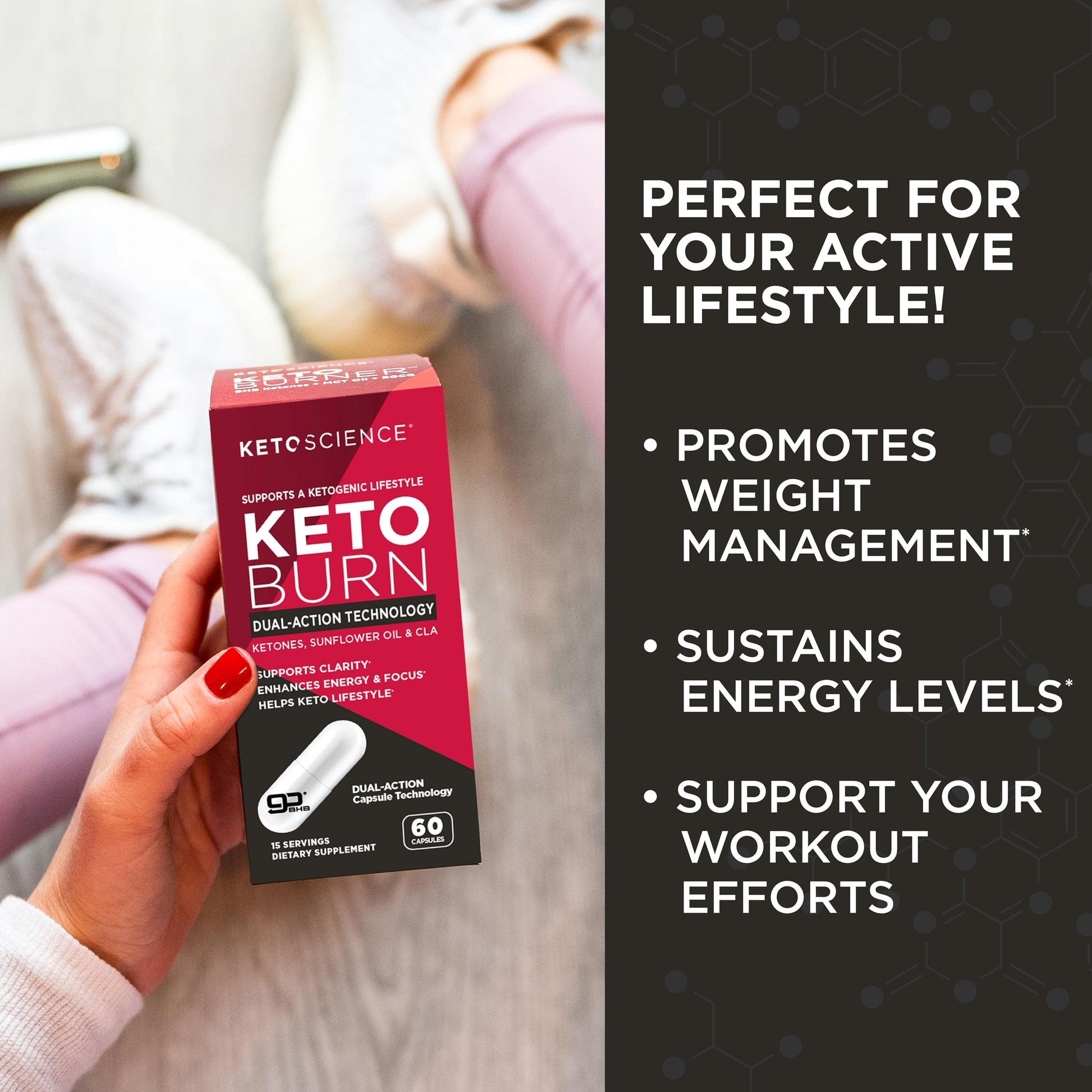 Detailed ingredient list on Keto Science Keto Burn bottle