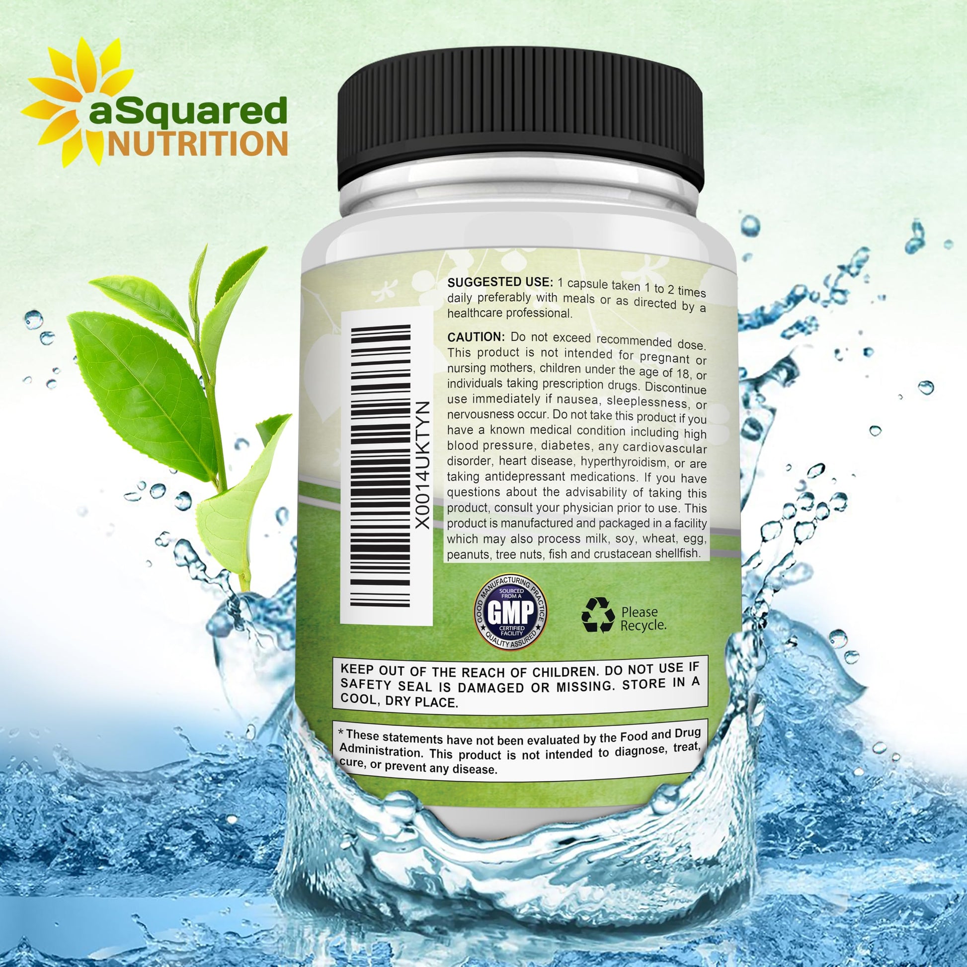 ASquared Nutrition green tea extract packaging showing standardized potency