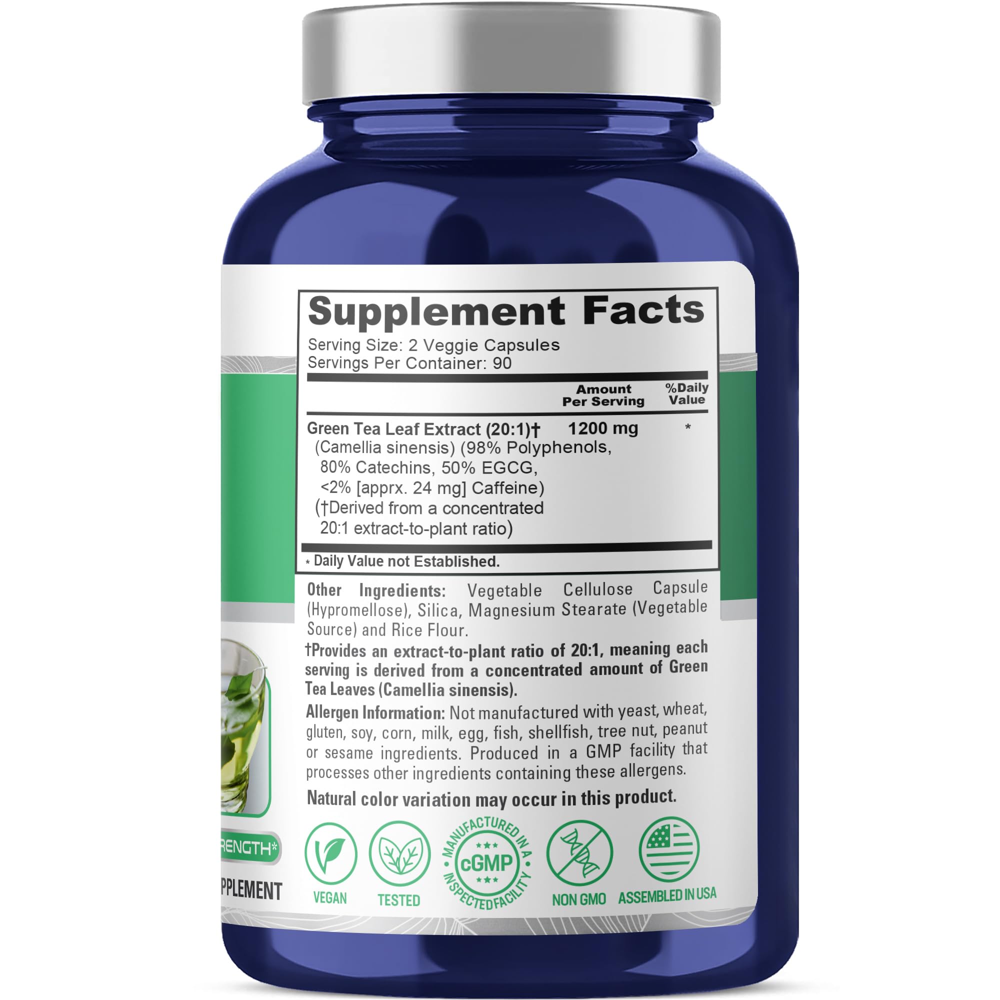 NusaPure Green Tea Extract 180 veggie capsules bottle