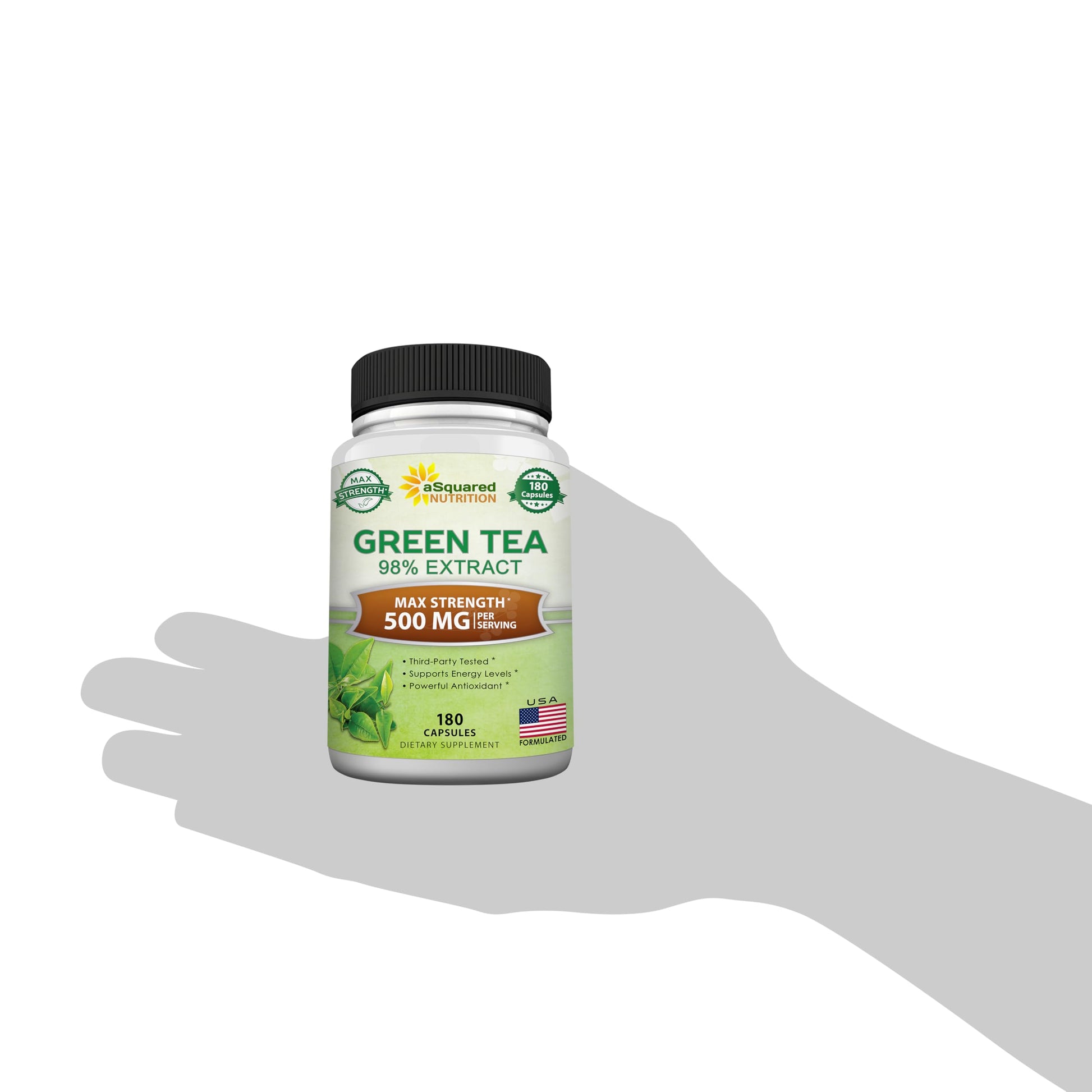 Lifestyle shot of ASquared Nutrition Green Tea Extract bottle