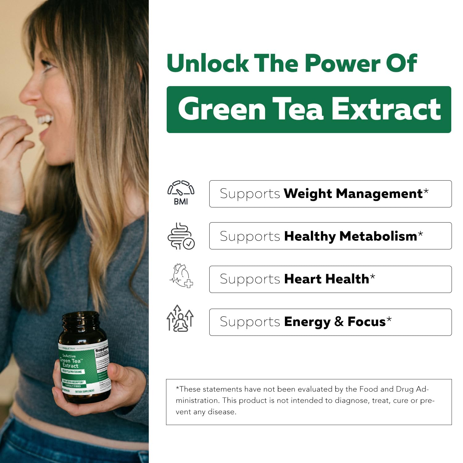 Side view of Triquetra Health green tea extract nutrition facts