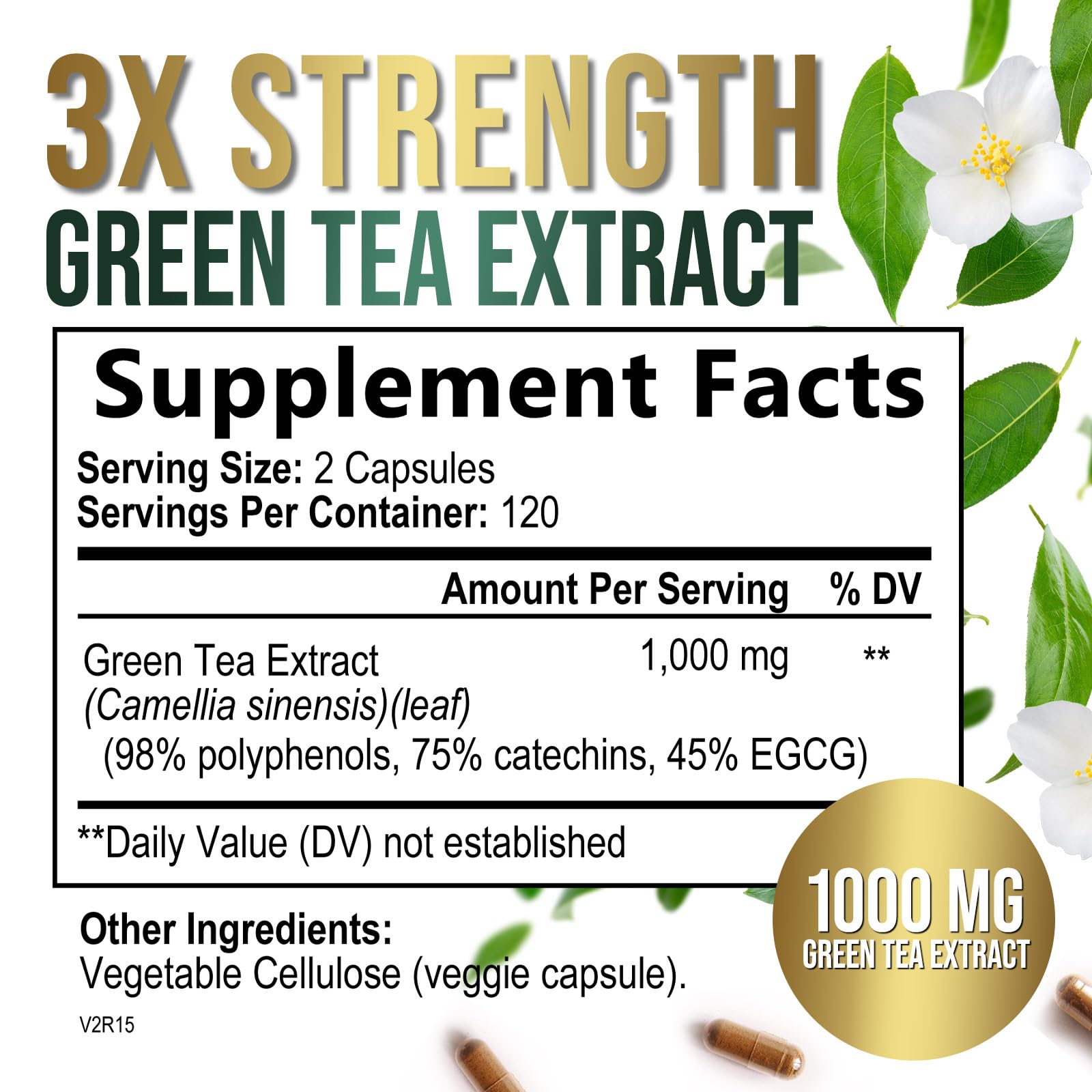 SilverOnyx Green Tea 240 capsules supplement label