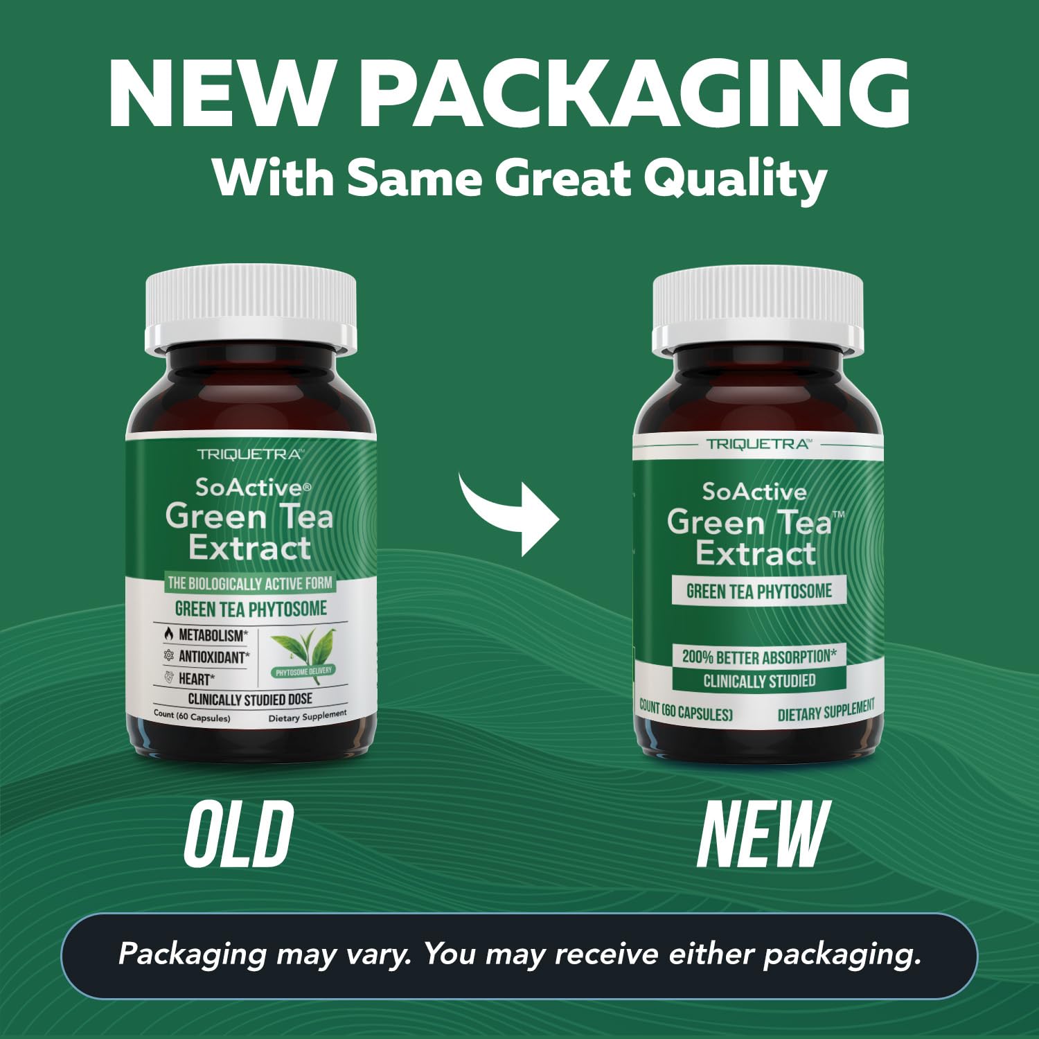 Back label of Triquetra Health SoActive Green Tea dietary supplement
