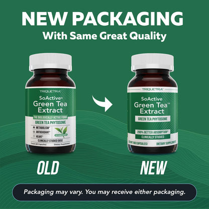 Back label of Triquetra Health SoActive Green Tea dietary supplement