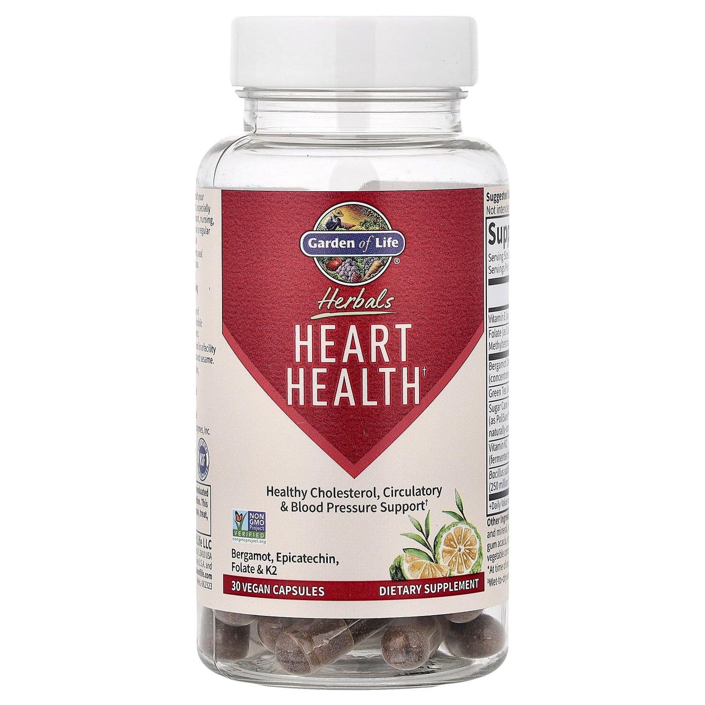 Supplement facts label of Garden of Life heart health supplement