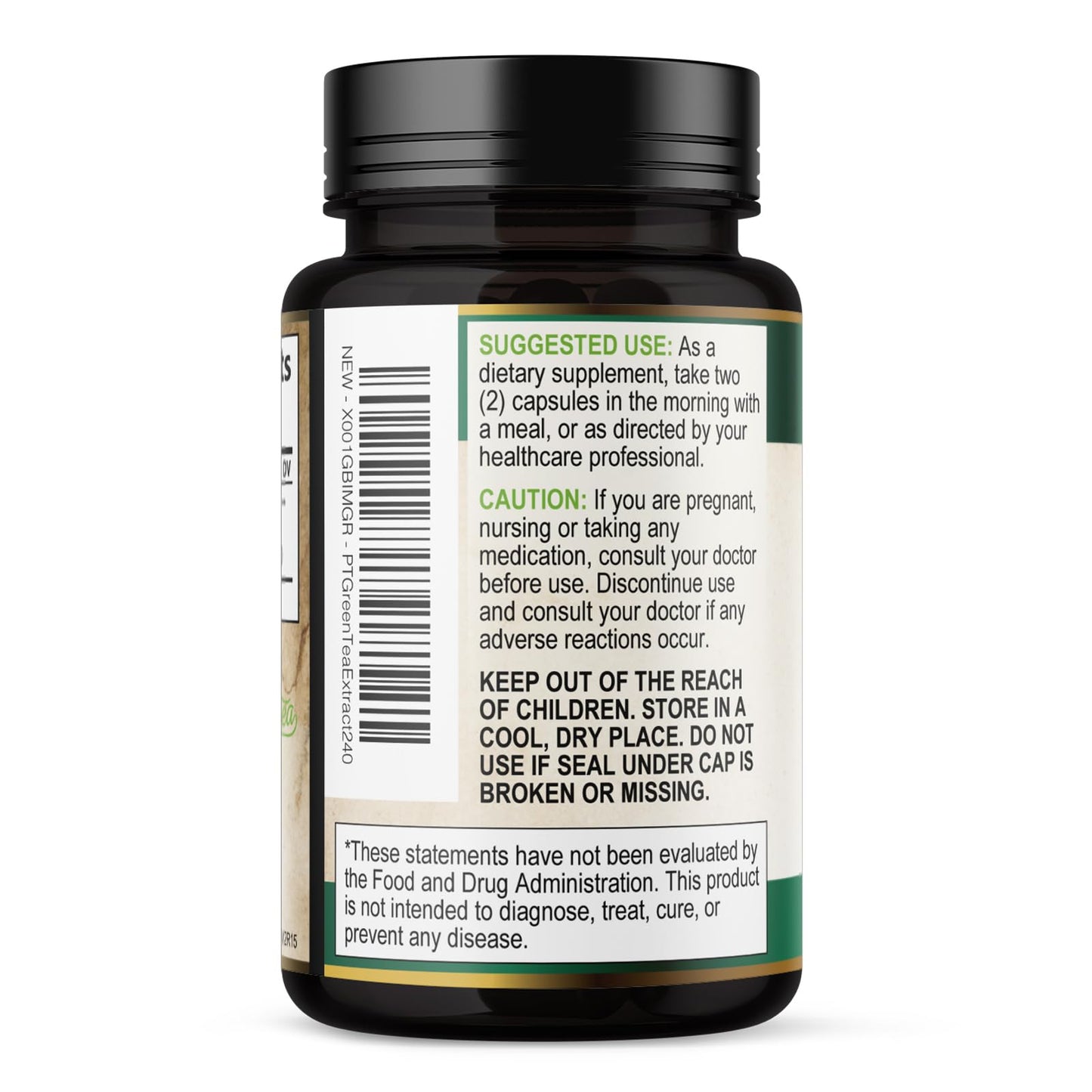 SilverOnyx Green Tea Extract nutritional information panel