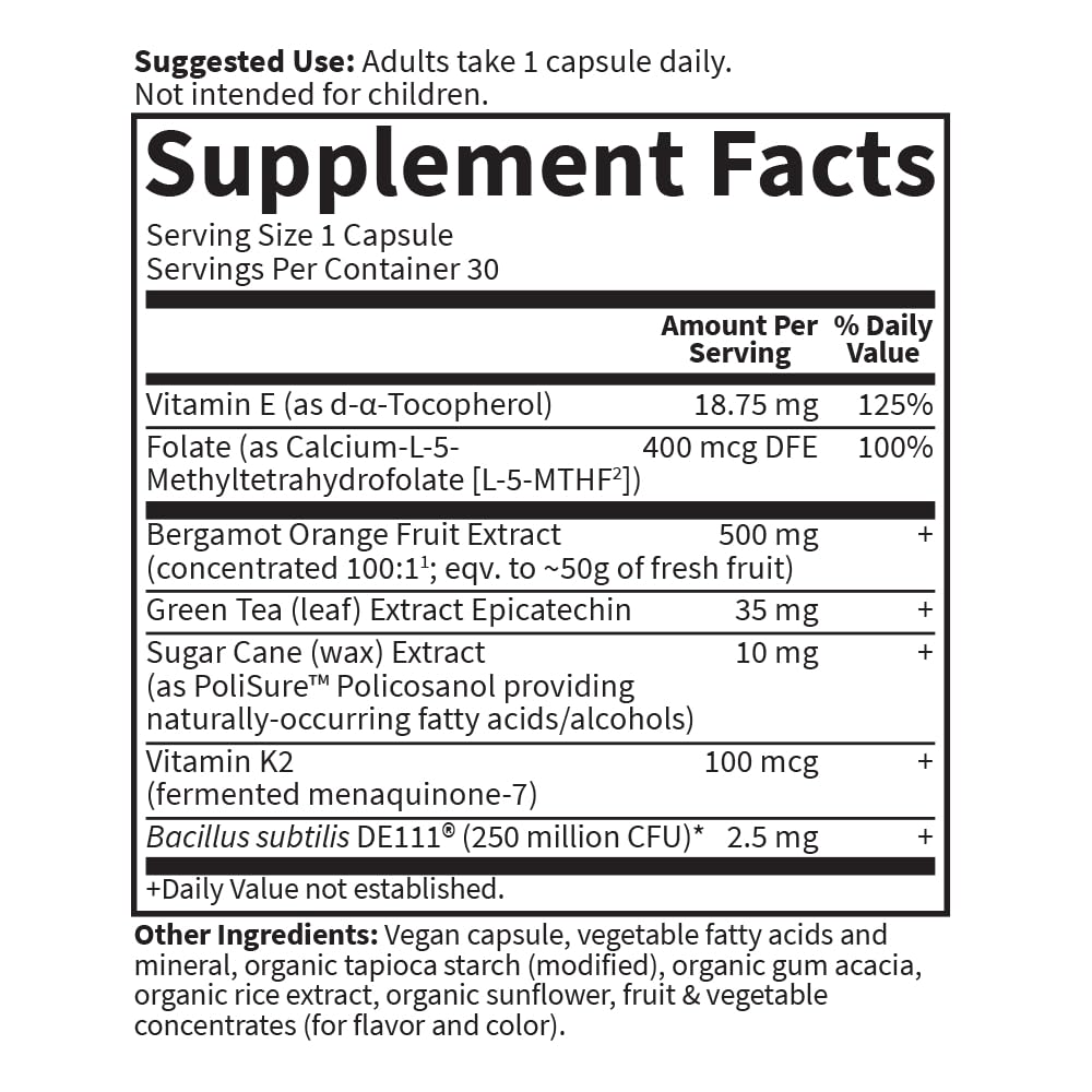 Close up of Garden of Life heart health capsule ingredients list