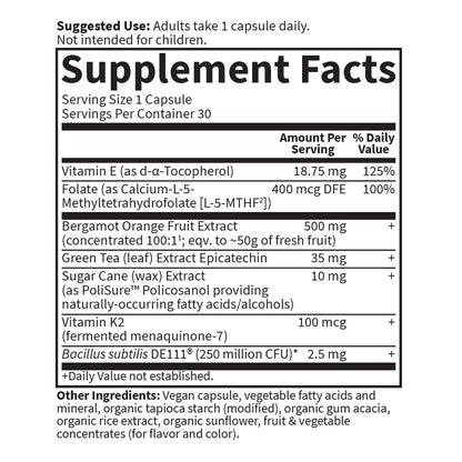 Close up of Garden of Life heart health capsule ingredients list