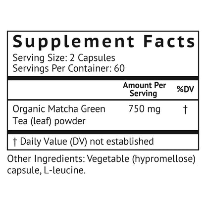 VitaMonk Matchamax 120 count bottle nutritional label