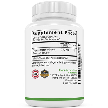 Organic Japanese matcha green tea capsule supplement