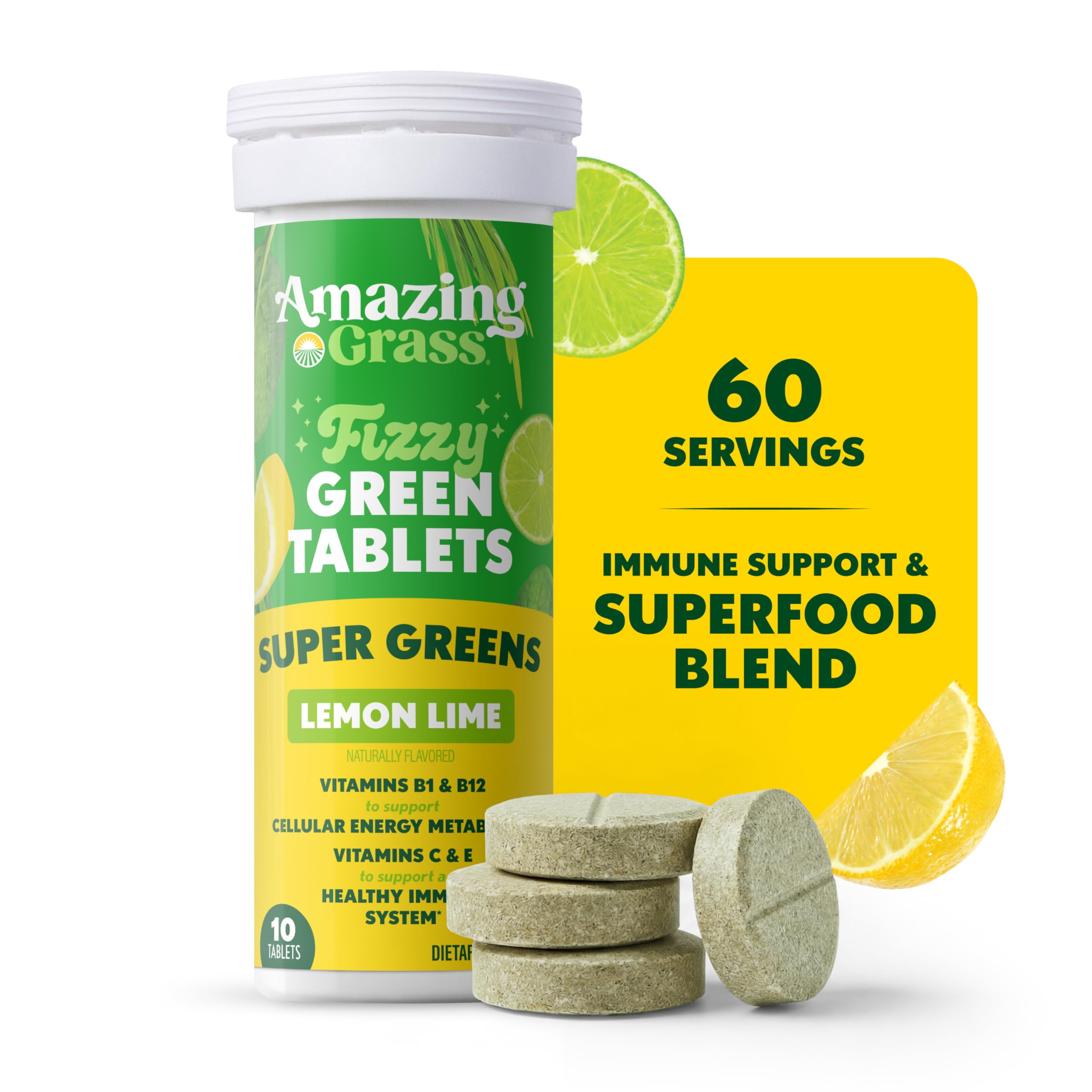Amazing Grass effervescent tablet dissolving in a glass of water