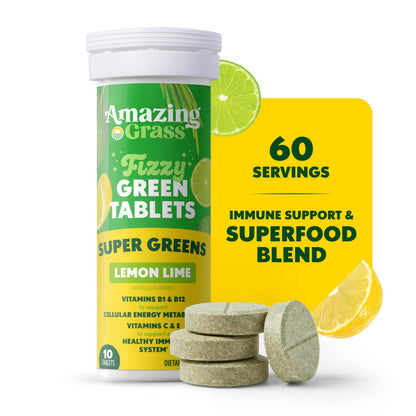 Amazing Grass effervescent tablet dissolving in a glass of water