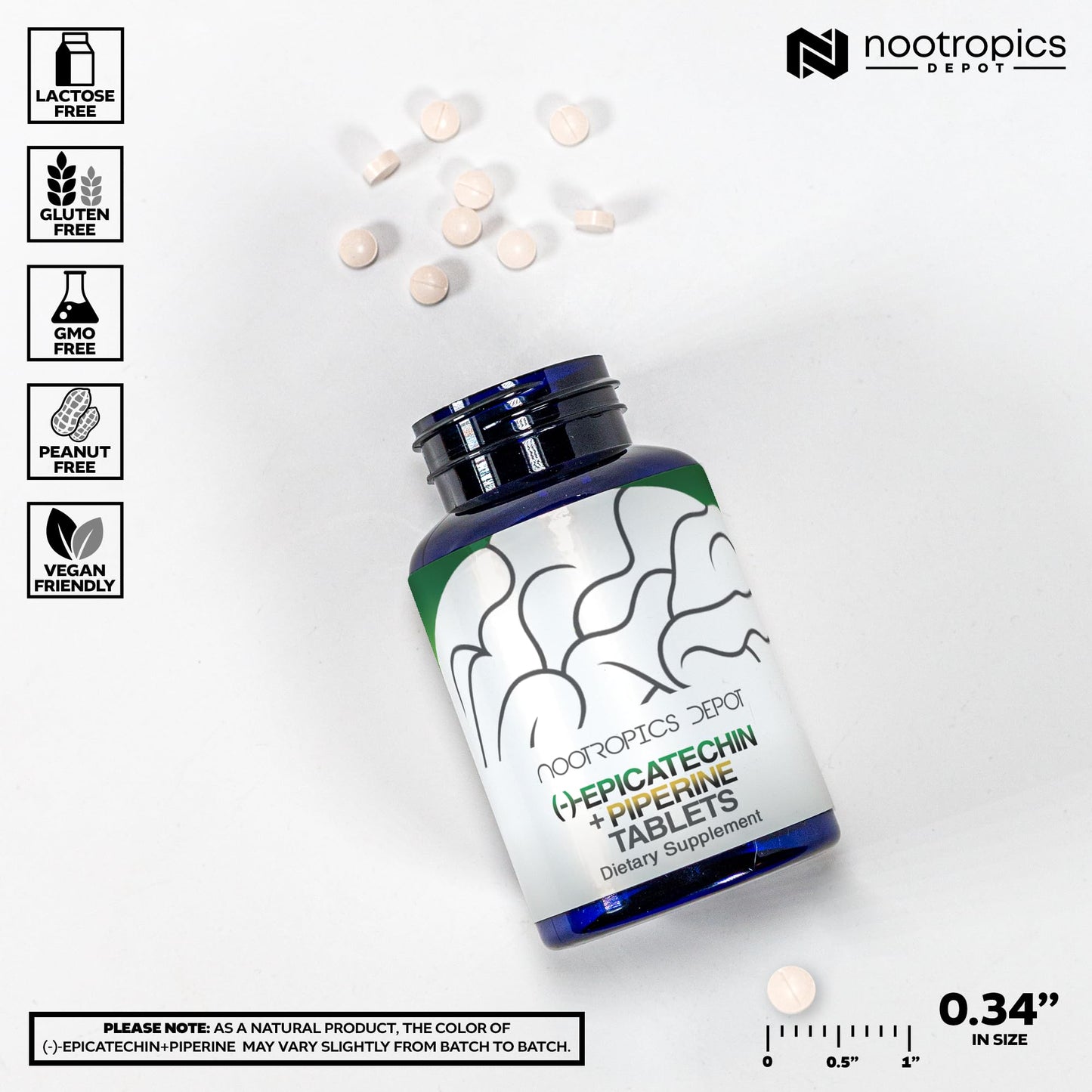 Back of Nootropics Depot Epicatechin bottle showing ingredients