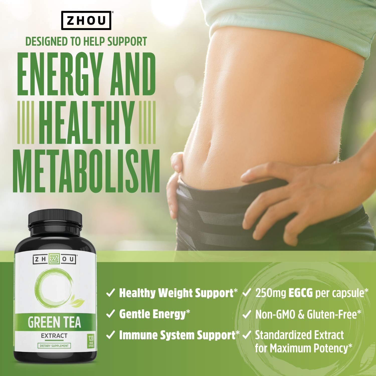 Back side of Zhou Green Tea Extract showing supplement facts