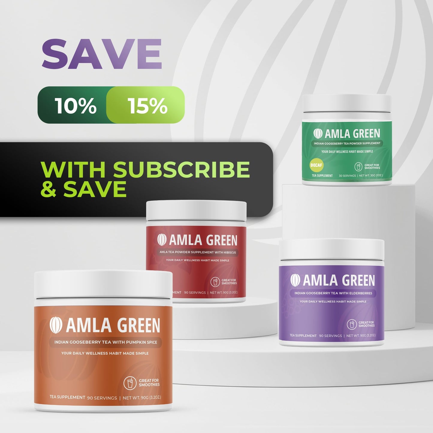 Side view of Amla Green superfood tea powder