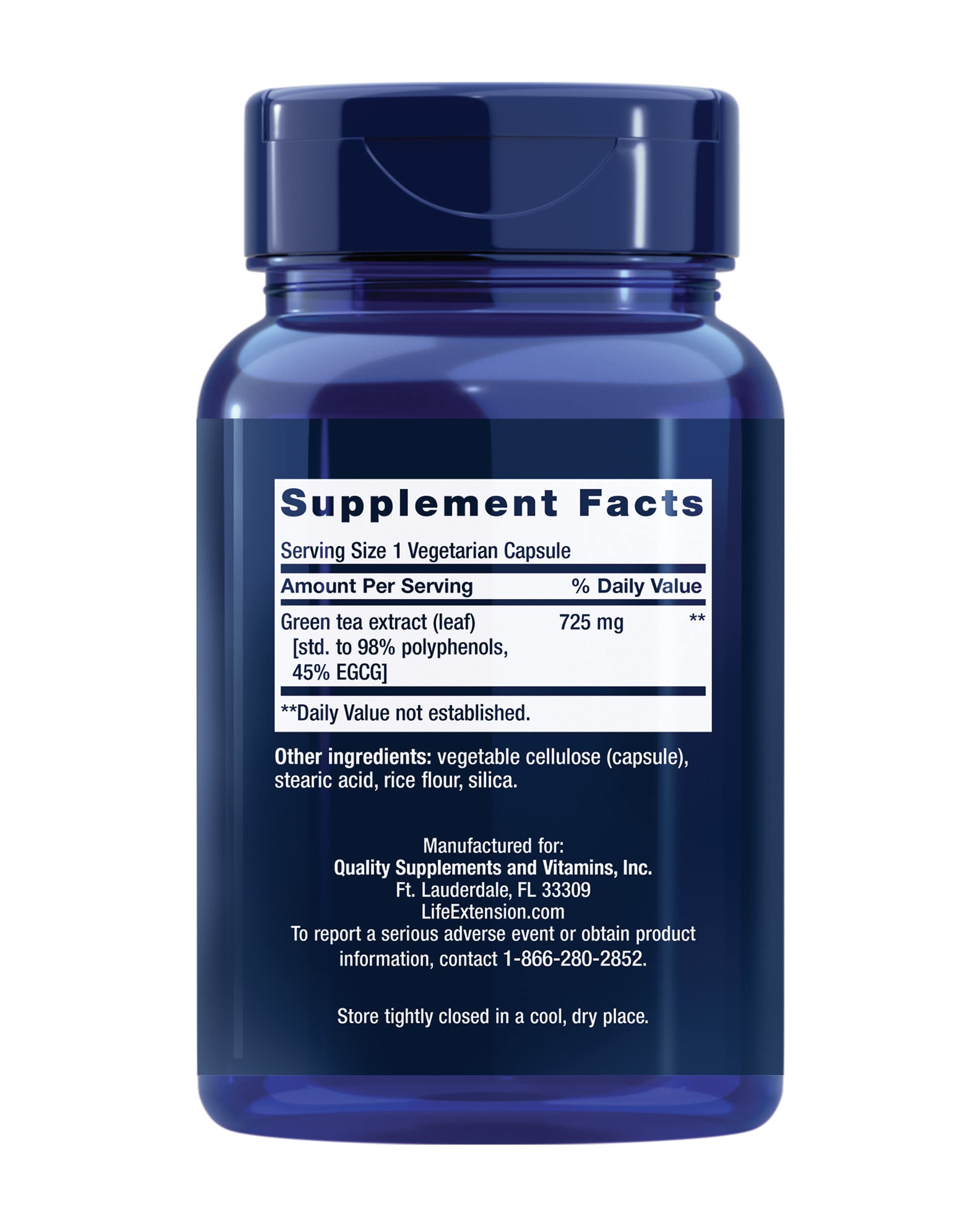 Life Extension Mega Green Tea Extract supplement facts label