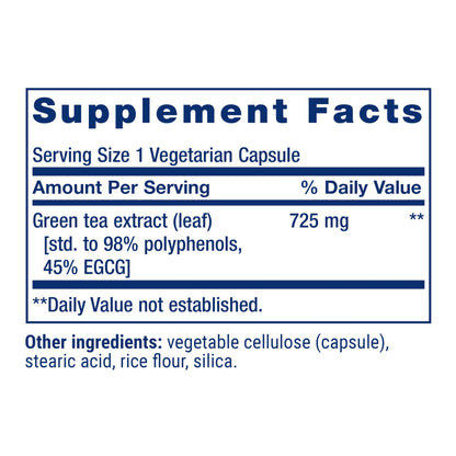 Side view of Life Extension green tea vegetarian capsule bottle