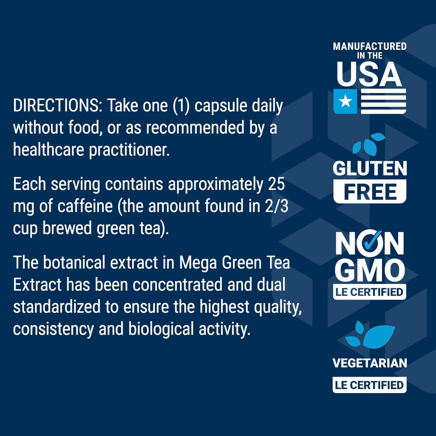 Close up of Life Extension green tea extract vegetarian capsules label