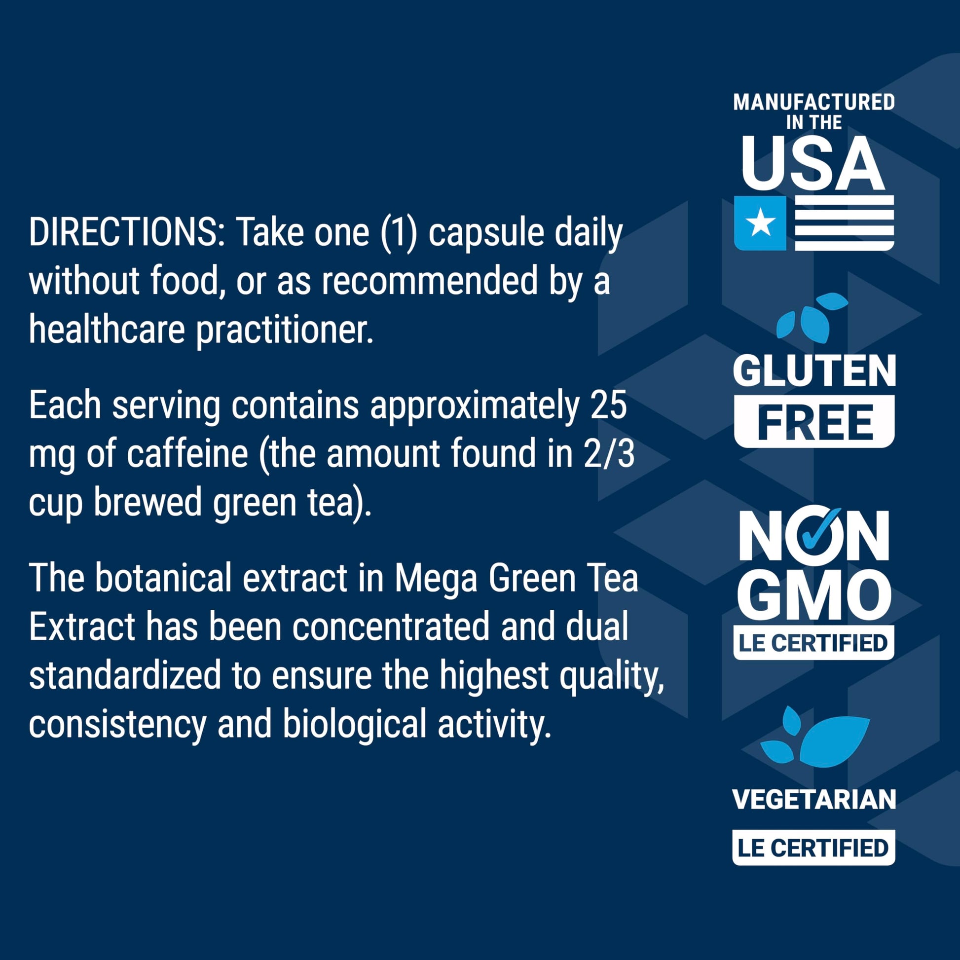 Close up of Life Extension green tea extract vegetarian capsules label