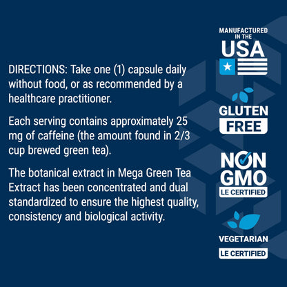 Close up of Life Extension green tea extract vegetarian capsules label