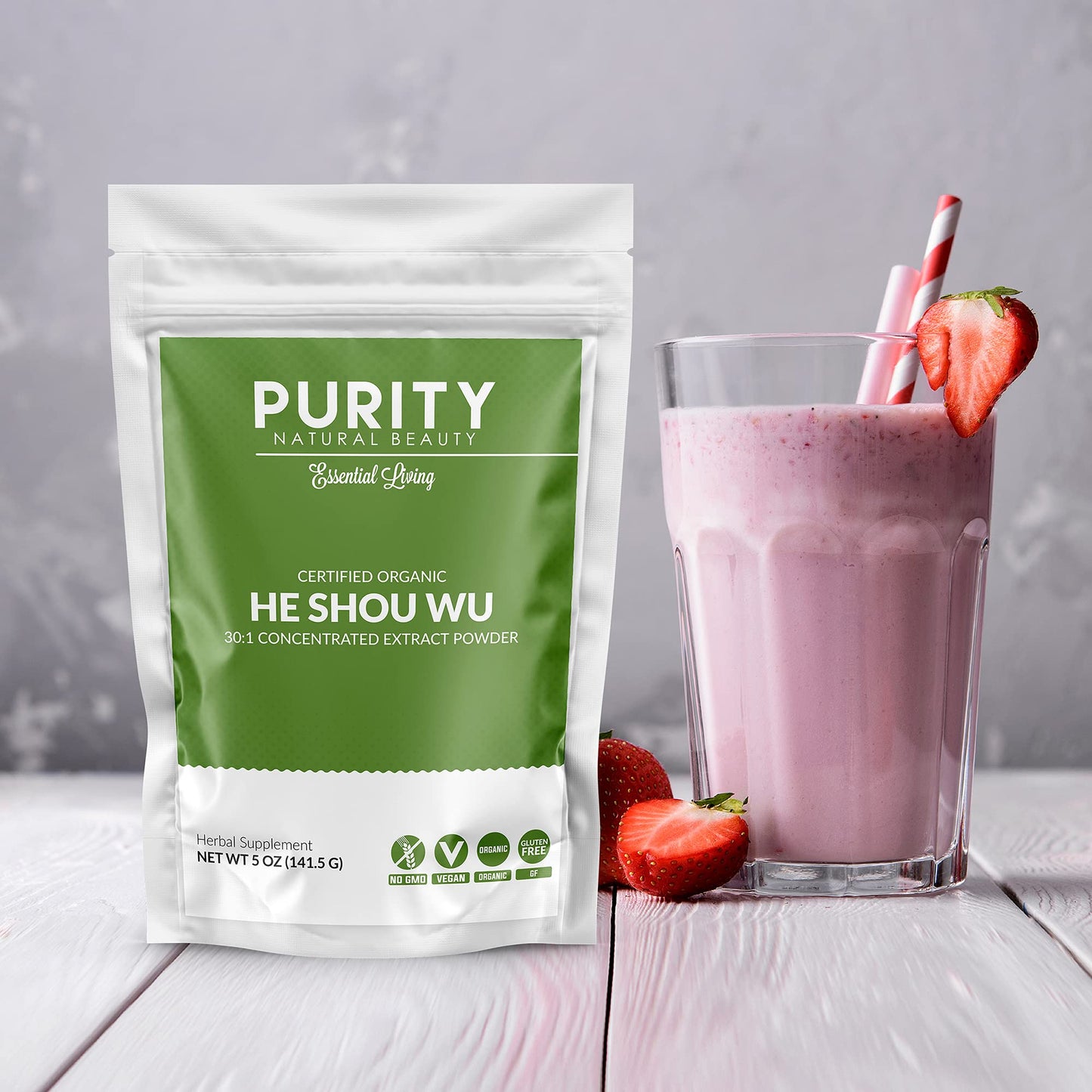 Purity Natural Beauty He Shou Wu 5 Ounce bag packaging
