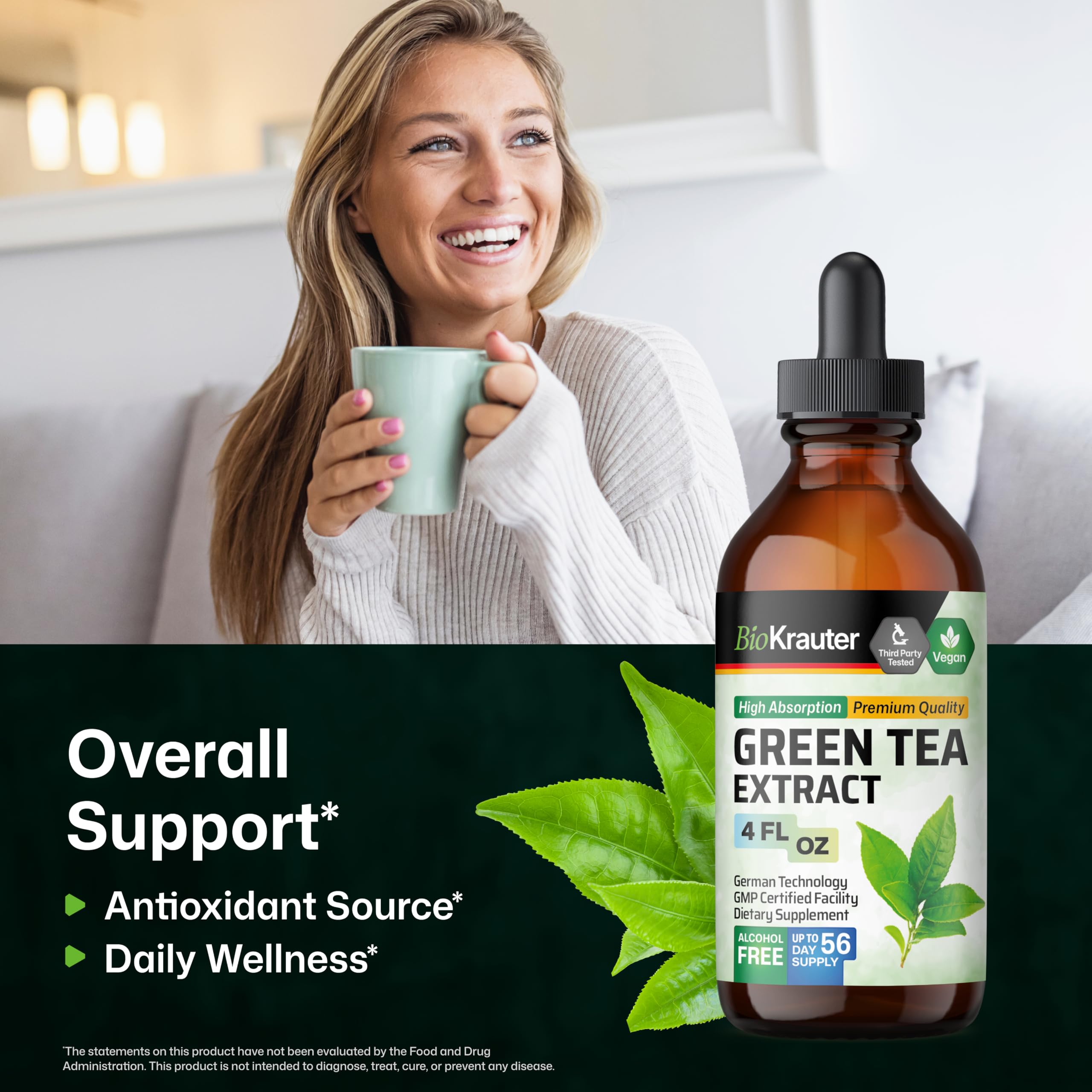 Bio Krauter Green Tea supplement bottle label details